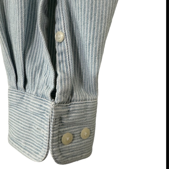 VINTAGE 90s Looney Tunes ACME Clothing Cotton Blue Pinstripe button down Medium - Picture 6 of 12